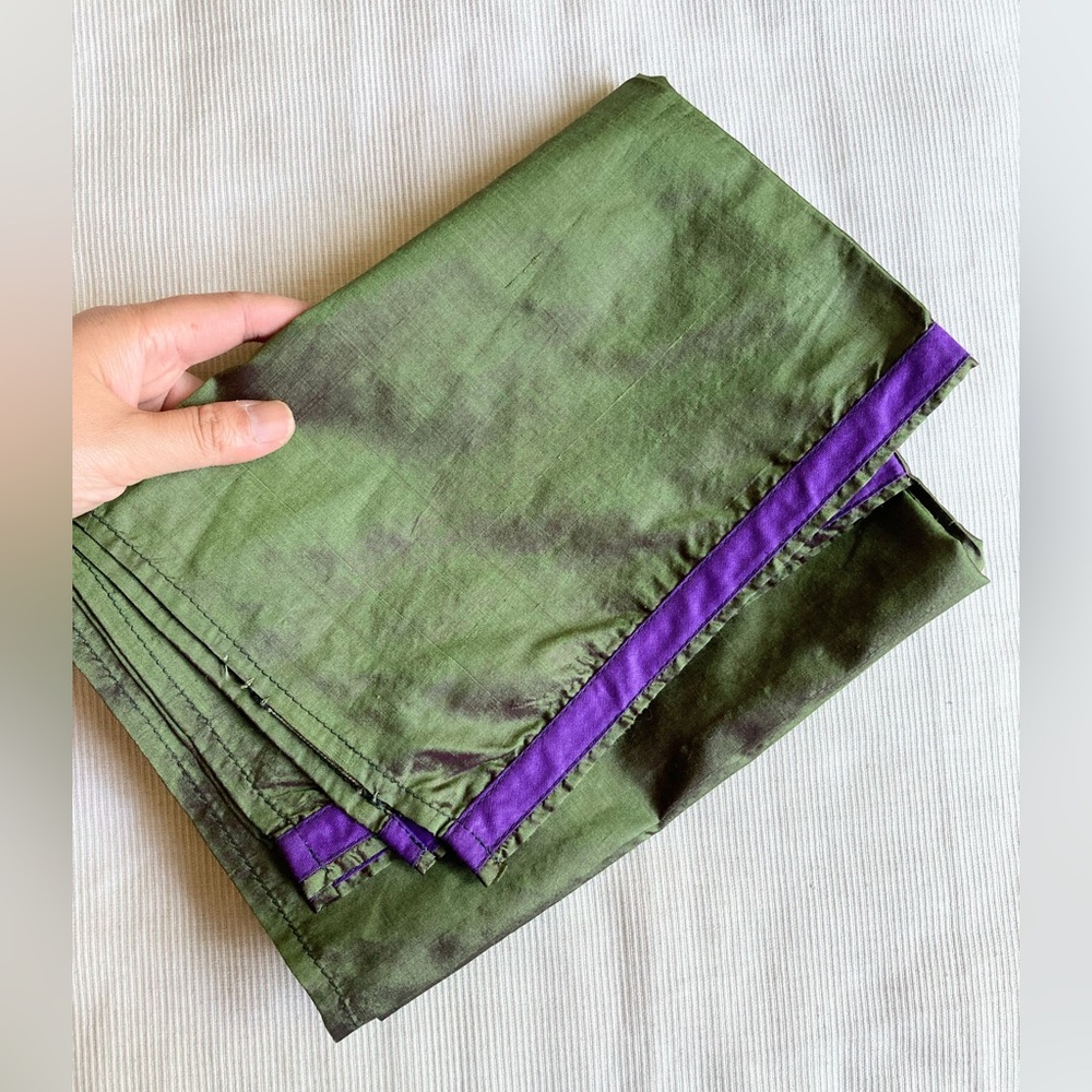 Vintage ETRO Italy Raw Silk Olive Green Purple Sheen Oblong Scarf Shawl 56”x18” - Picture 4 of 13